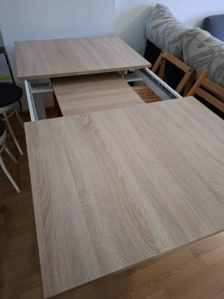 Mesa comedor extensible madera y blanco
