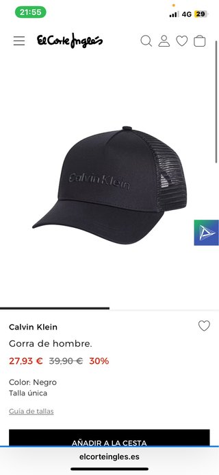 Gorra Calvin Klein Negra Talla Única