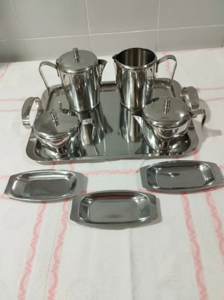 Bandeja asas,4 Utensilios,3 bandejitas acero inox