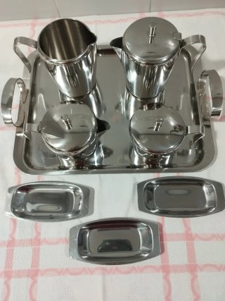Bandeja asas,4 Utensilios,3 bandejitas acero inox