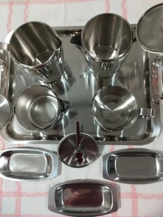 Bandeja asas,4 Utensilios,3 bandejitas acero inox
