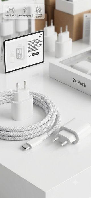 Cargador 20W + Cable USB-C Trenzado Carga Rápida (