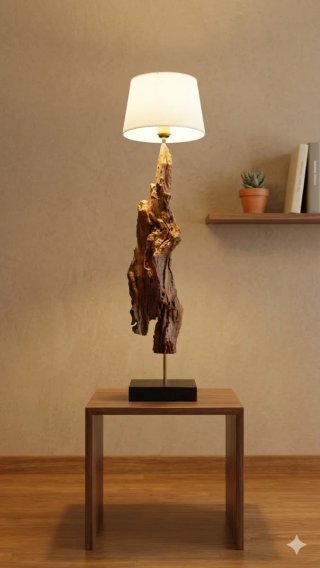 Lámpara Artesanal Única Madera y Metal
