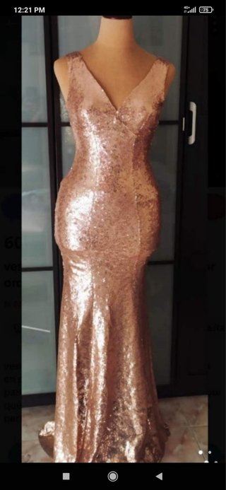 Vestido de fiesta lentejuelas oro rosa