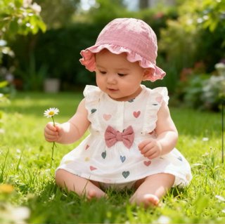 Vestido y sombrero de bebé con corazones