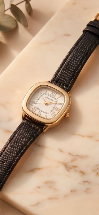 Reloj SKYLINE Mujer Correa Piel Negra y Dorada