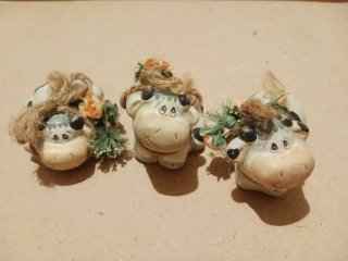 Set 3 statuine mucca decorative ceramica