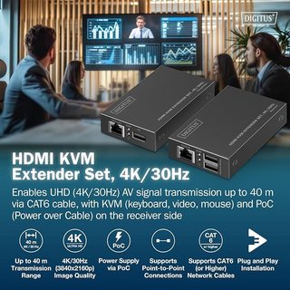 DIGITUS HDMI KVM Extender Set 4k 30Hz 40m alcance