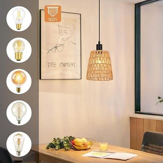 Deboola lámpara Boho rattan cónica E27 vintage