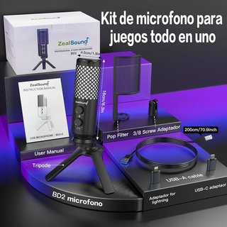 ZealSound BD2 micrófono USB 96kHz RGB metálico