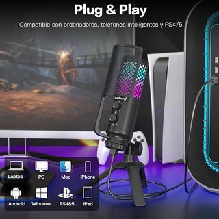 ZealSound BD2 micrófono USB 96kHz RGB metálico