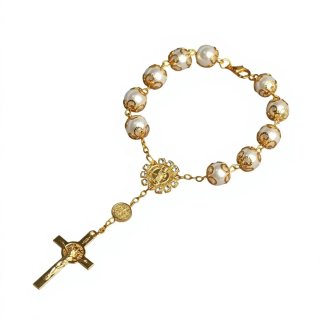 Bracciale Rosario Acciaio Inox Perle Oro/argento