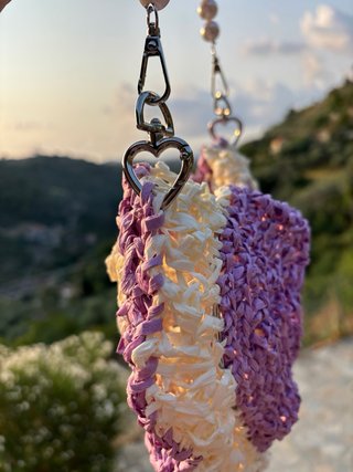 Borsa cuore rafia panna e viola perla