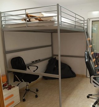Cama alta metálica "135"cm (Colchón no incluido)