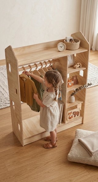Vestidor Montessori de madera para niños