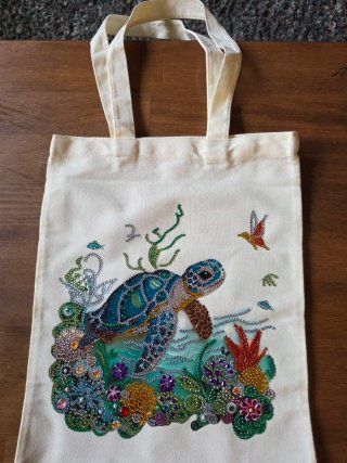 Bolsa de Lona Beige con Tortuga Marina