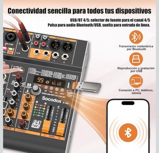 Socodox S-5M Mezcladora Audio 5 Canales BT