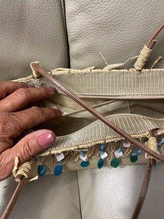 Borsa paglia con frange e perline