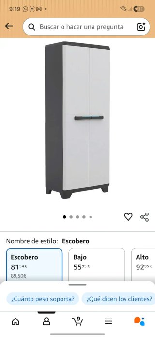 Armario Keter Escobero Gris y Blanco