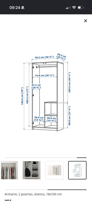 Armario Ikea BRIMNES 2 puertas blanco