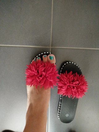 Chanclas rojas florales mujer Talla 37