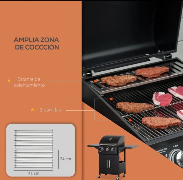 Barbacoa Gas 3 Quemadores Negra