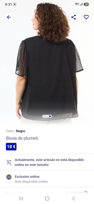 Blusa negra Kiabi Talla XXL Nueva
