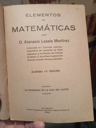 Elementos de matemáticas. ALGEBRA de Lasala Martin