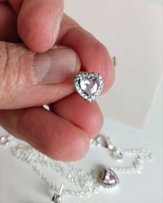 Conjunto Pandora Corazón Rosa y Plata