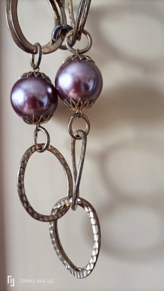 Collana donna con perle viola perlescente e maglie
