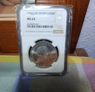 100 Pesetas Plata NGC MS64 1966 (70)