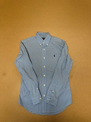 Camisa de manga larga cuadros azul y blanco...
