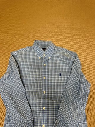 Camisa de manga larga cuadros azul y blanco...
