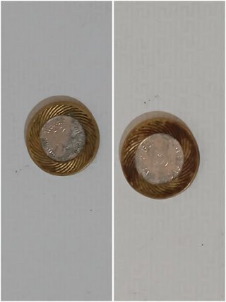 Moneda antigua dorada con detalle plateado