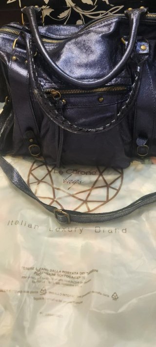 Borsa Le Corone Pelle Blu/Argento