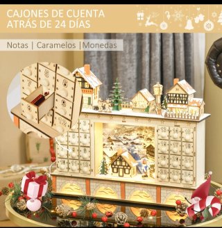 Calendario Adviento Madera Luces 24 Cajones