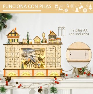 Calendario Adviento Madera Luces 24 Cajones
