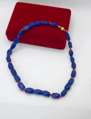 Collana Lapis Lazuli e Corallo Rosso Oro 18k