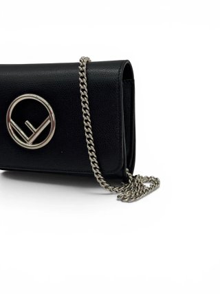 Fendi Pochette Kan Logo F Nera Argento