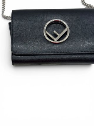 Fendi Pochette Kan Logo F Nera Argento