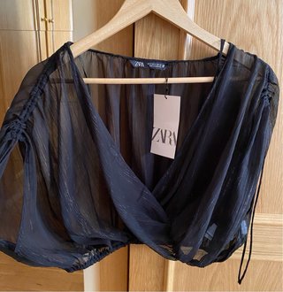Top Zara Transparente Negro Talla S