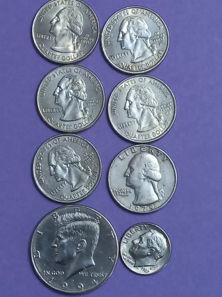 Monedas de Kennedy y Quarter Dólar y medio dólar