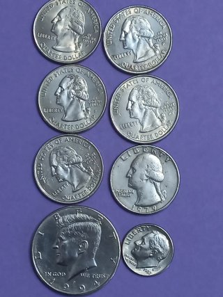 Monedas de Kennedy y Quarter Dólar y medio dólar