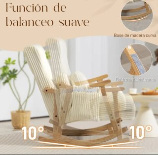 Silla mecedora beige con cojín lumbar