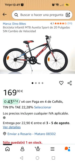 Bicicleta infantil negra y roja