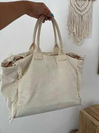Borsa stile Saint Barth in tela beige