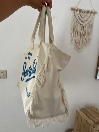 Borsa stile Saint Barth in tela beige