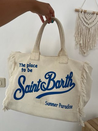 Borsa stile Saint Barth in tela beige