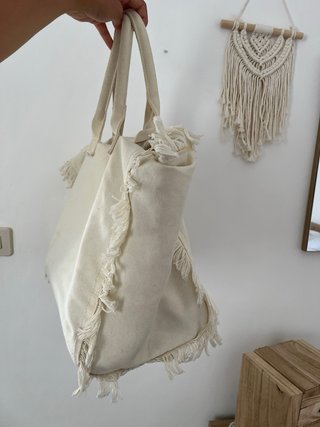Borsa stile Saint Barth in tela beige