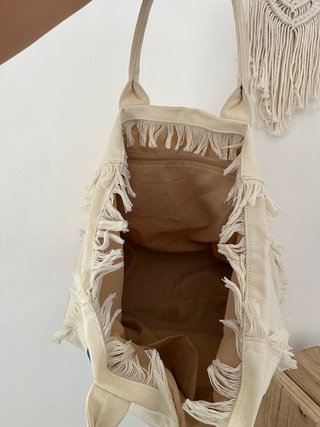 Borsa stile Saint Barth in tela beige